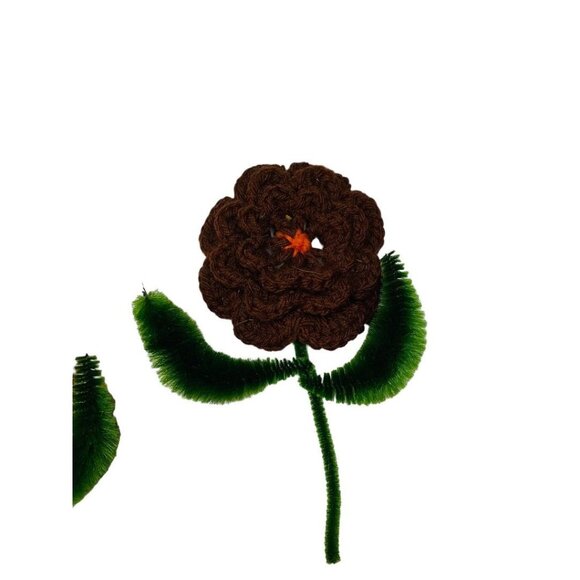 Handmade Vintage 1970s Flower Magnets Orange Brown Crochet Chenille Pipe Cleaner - Picture 2 of 9